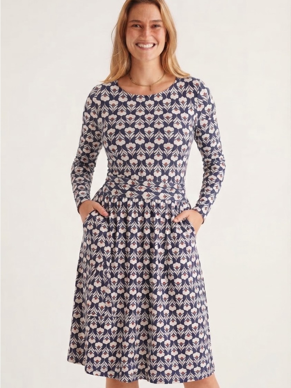 Boden Abigail Jersey Dress in the Mod Floral Print 14R